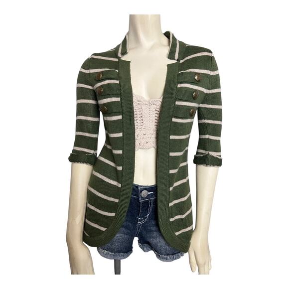 NWT Love by Design Cardigan Women's Small Olive Green Stripe Button 3/4 Sleeve - Picture 4 of 9